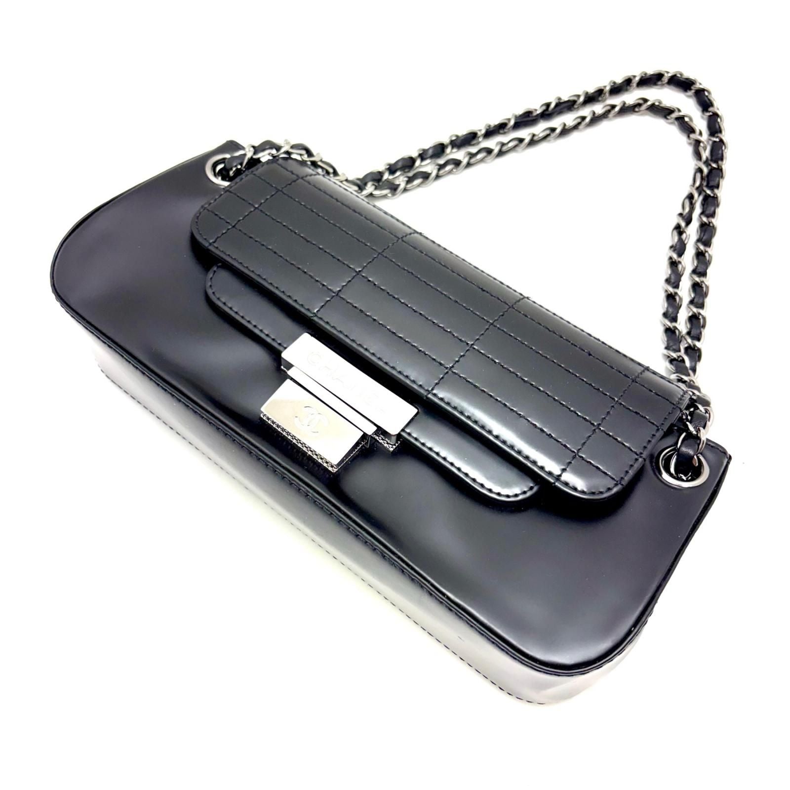 Chanel Choco Bar Chain Shoulder Black Silver Calfskin Bag — view 8