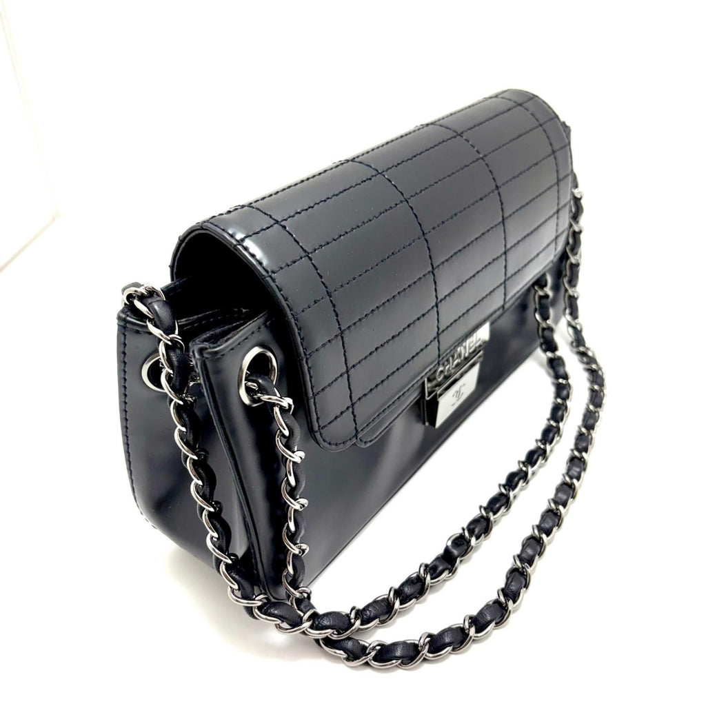 Chanel Choco Bar Chain Shoulder Black Silver Calfskin Bag — view 2