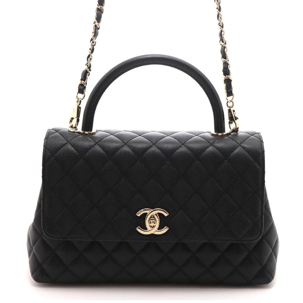 Chanel Coco Handle 29 Black Gold Caviar 2-Way Shoulder Bag