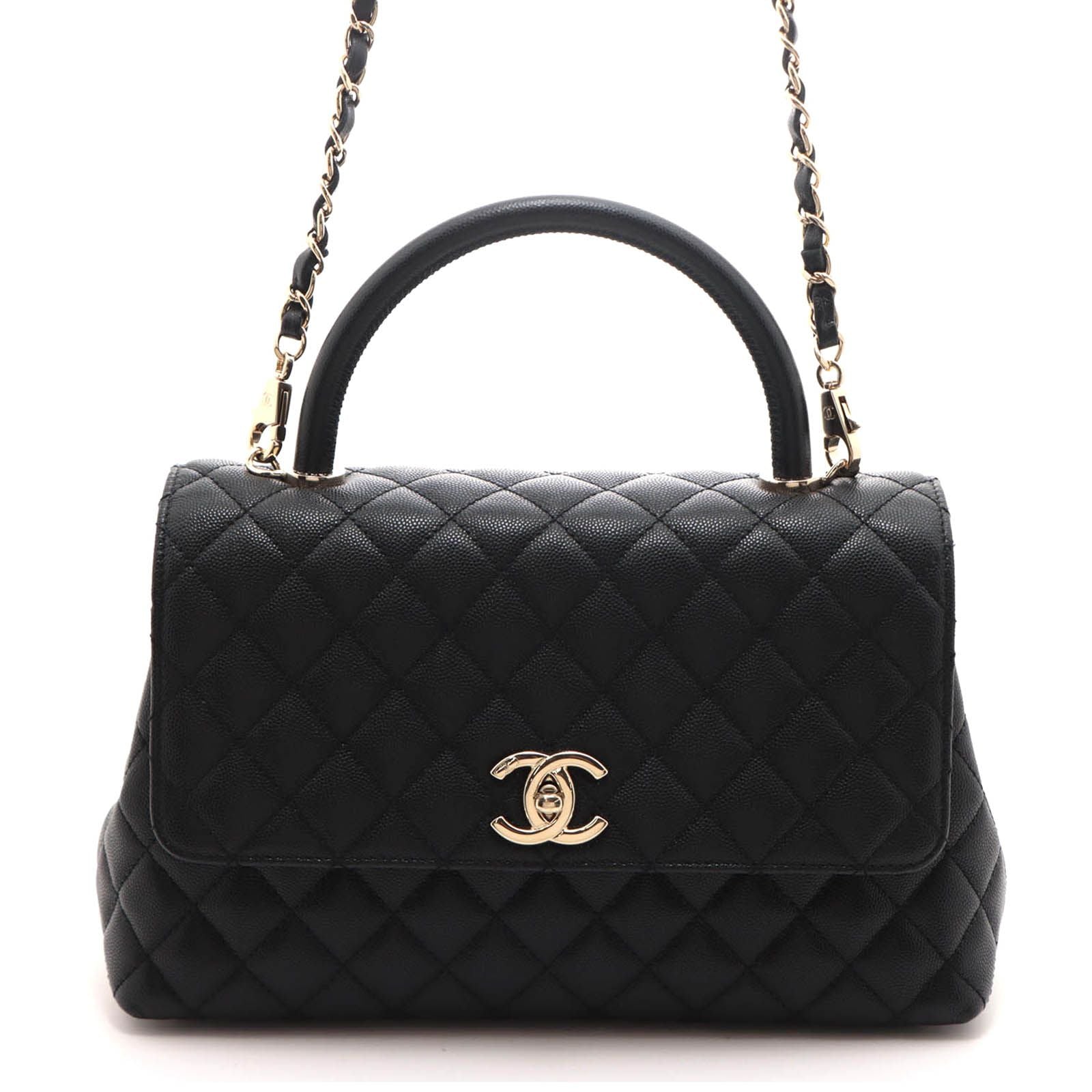 Chanel Coco Handle 29 Black Gold Caviar 2-Way Shoulder Bag