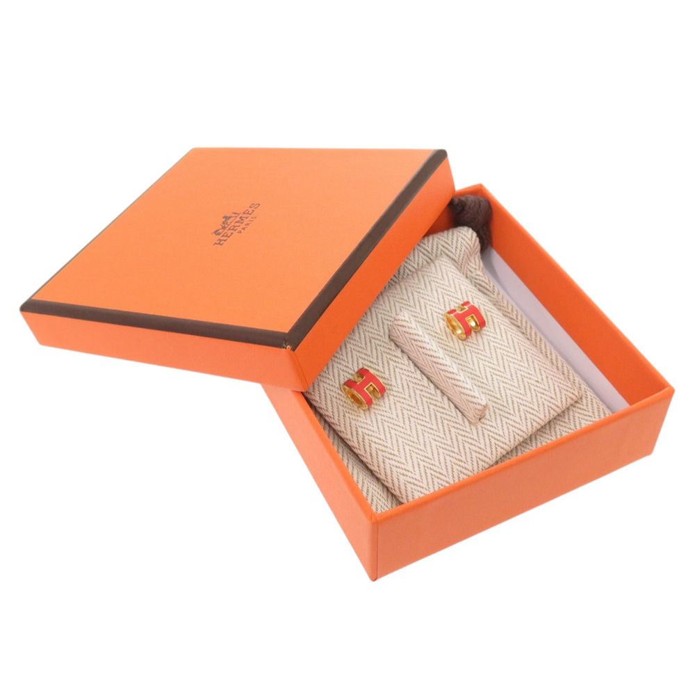Hermes Pop H Mini Earrings Orange Gold — view 2