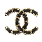 Chanel CC Logo Chain Motif Brooch Leather Black