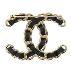 Chanel CC Logo Chain Motif Brooch Leather Black — view 3