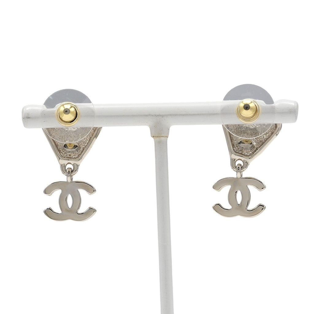 Chanel CC Logo Gold Plated Light Stone Earrings — view 3
