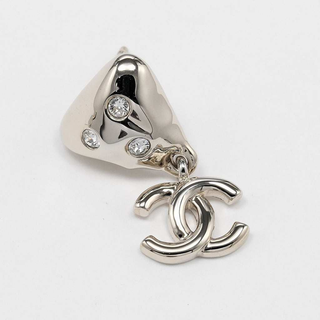Chanel CC Logo Gold Plated Light Stone Earrings — view 7
