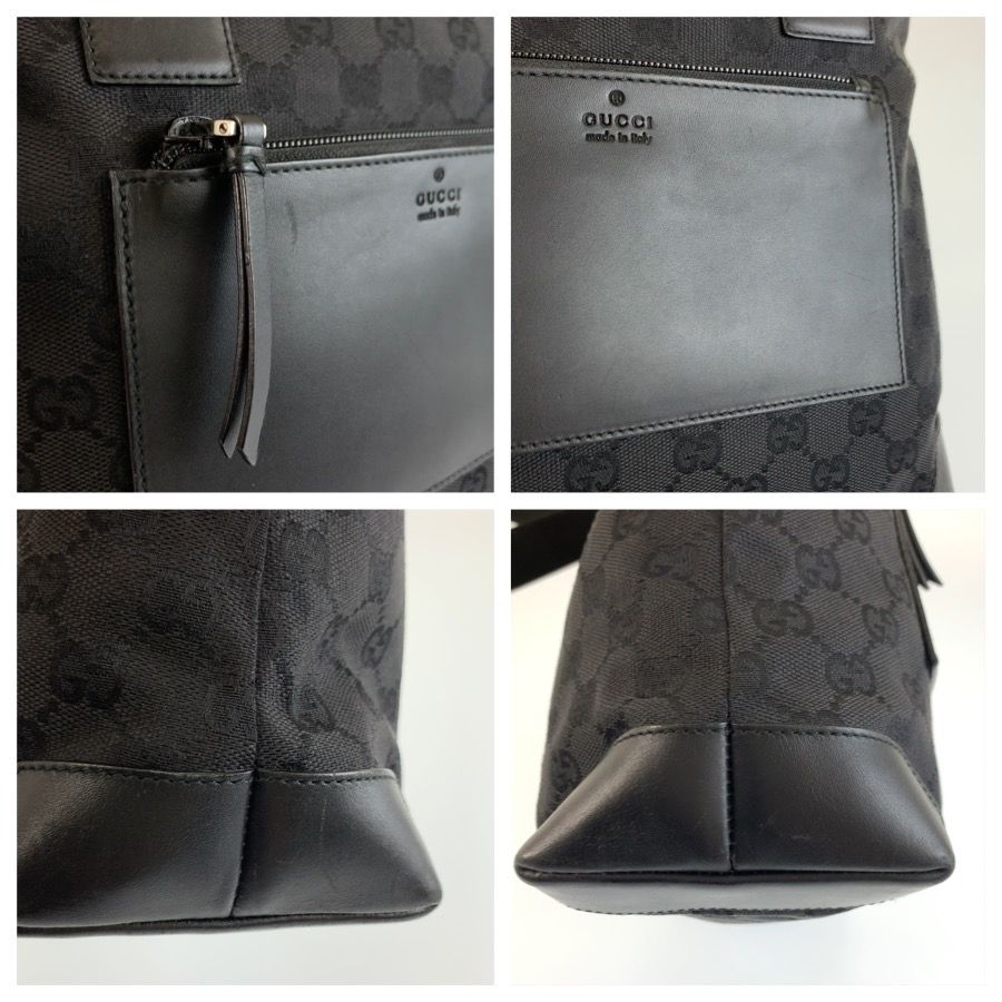 Gucci Black GG Canvas Leather Tote Shoulder Bag — view 6