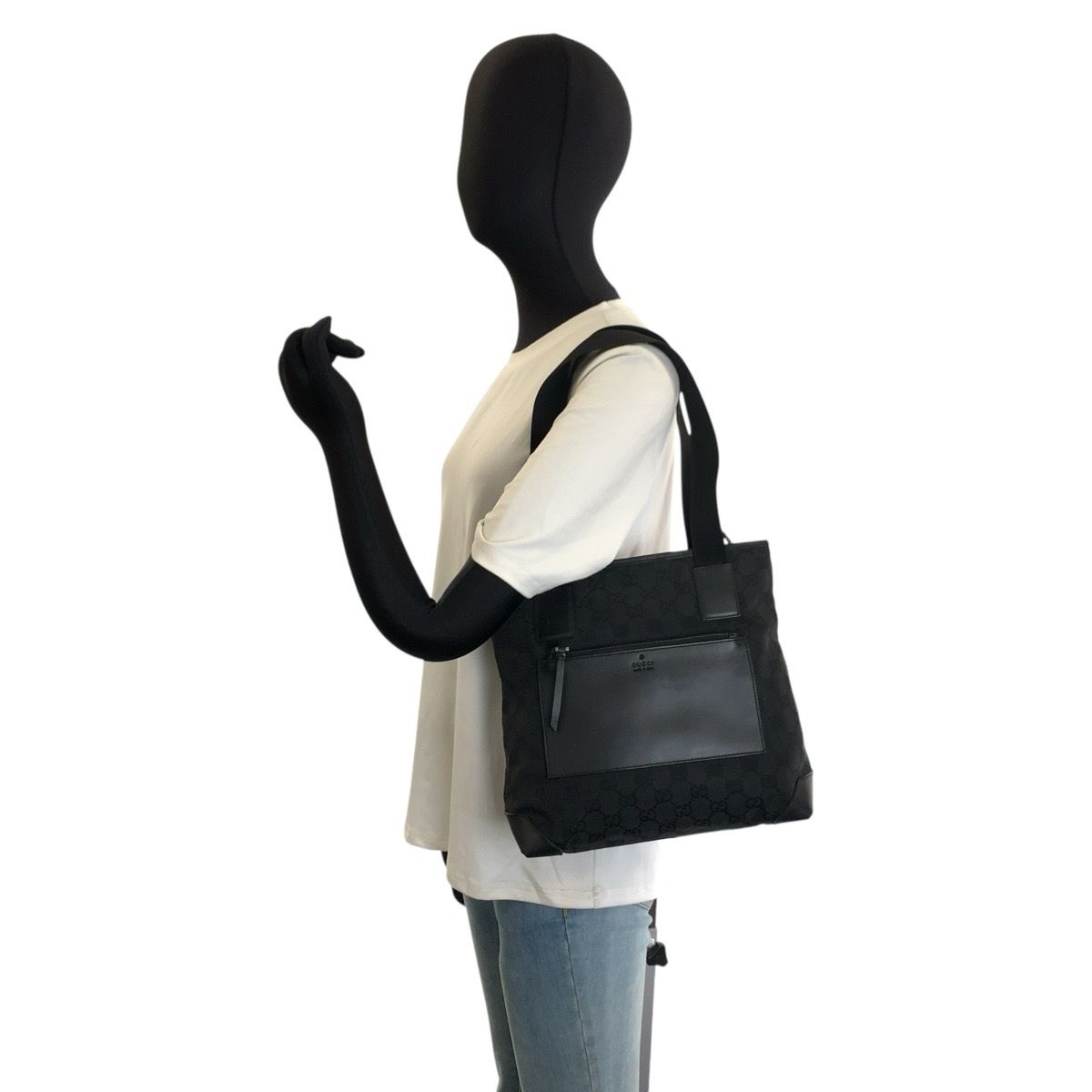 Gucci Black GG Canvas Leather Tote Shoulder Bag — view 7
