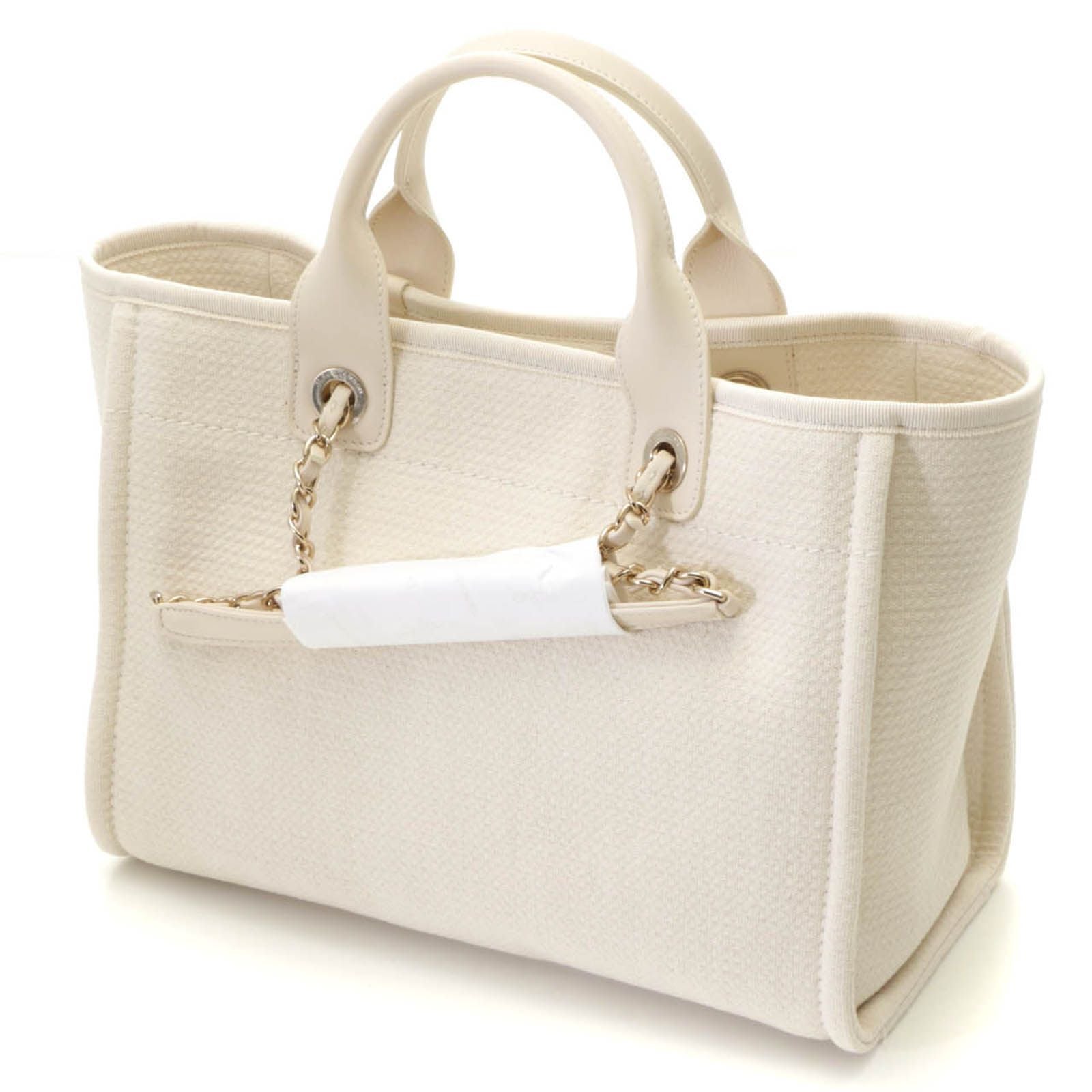 Chanel Deauville Small Shopping Bag White Handbag Canvas — view 2