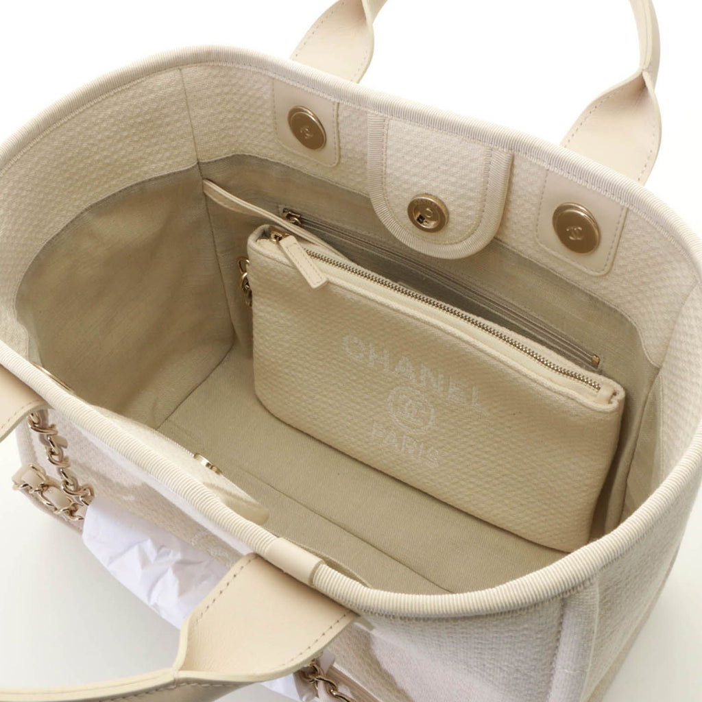 Chanel Deauville Small Shopping Bag White Handbag Canvas — view 8