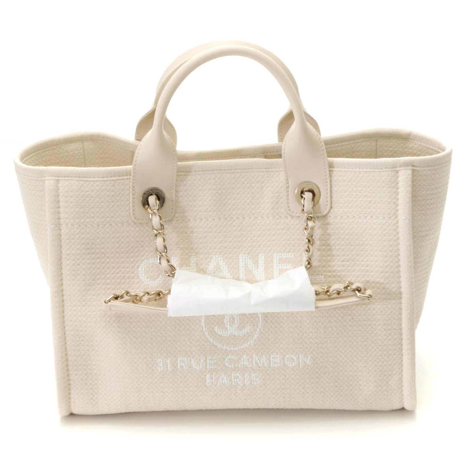 Chanel Deauville Small Shopping Bag White Handbag Canvas