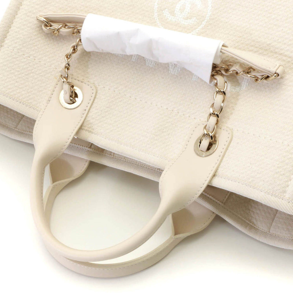 Chanel Deauville Small Shopping Bag White Handbag Canvas — view 4