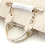 Chanel Deauville Small Shopping Bag White Handbag Canvas — view 4