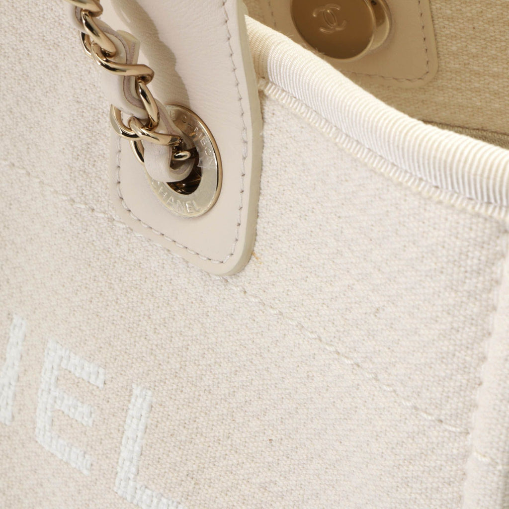 Chanel Deauville Small Shopping Bag White Handbag Canvas — view 5