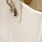 Chanel Deauville Small Shopping Bag White Handbag Canvas — view 5