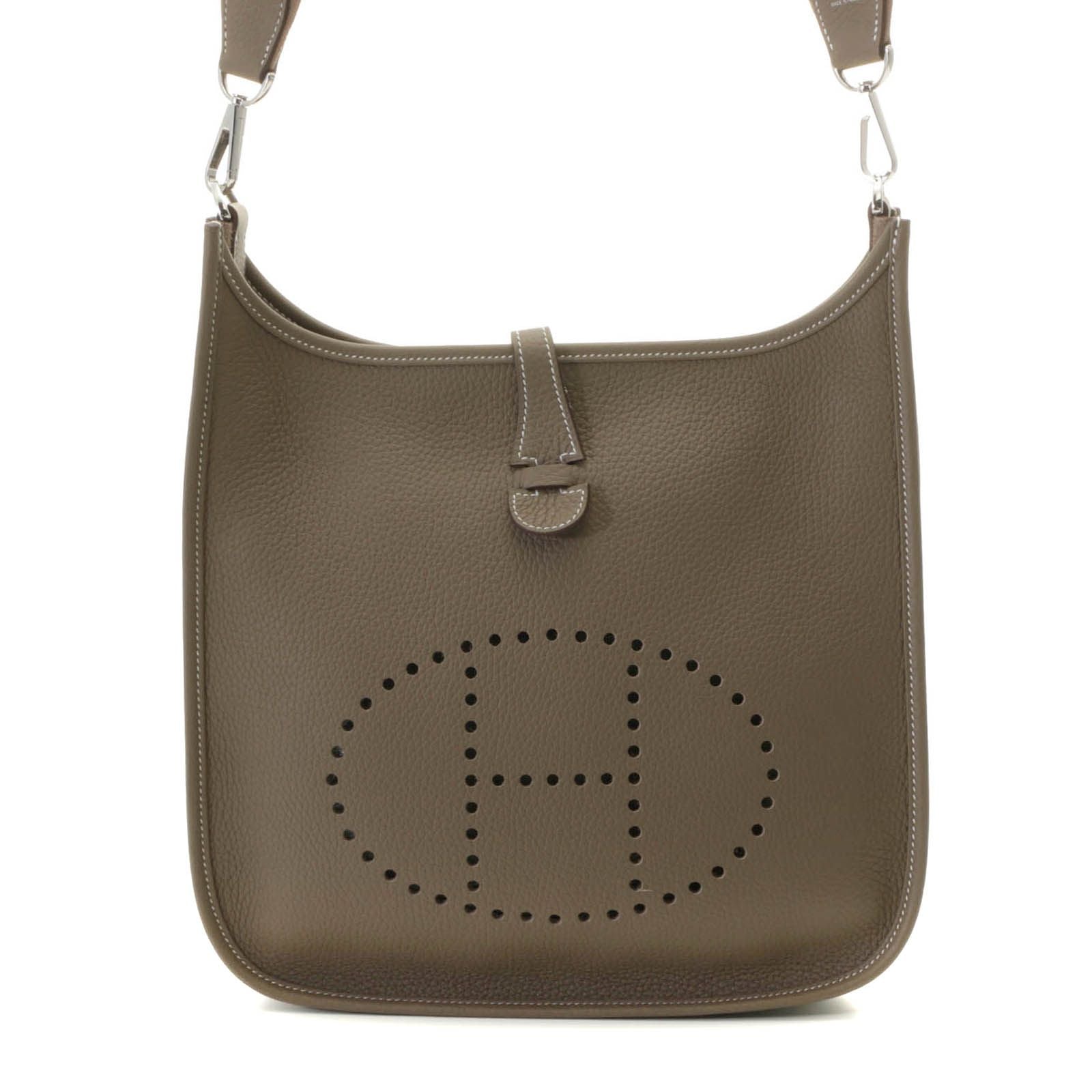 Hermes Evelyne Etoupe Silver Shoulder Bag Taurillon Clemence