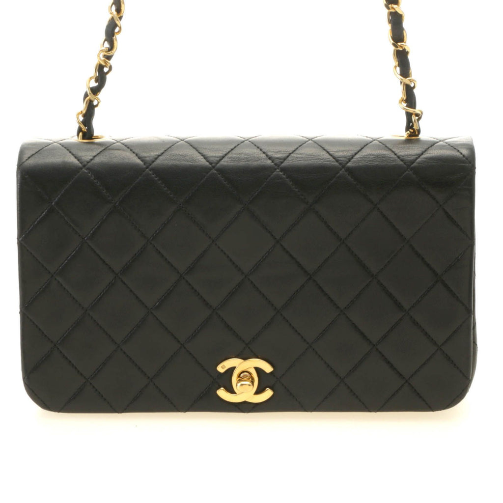 Chanel Quilted 23 Turnlock Full Flap Chain Shoulder Bag Black Lambskin