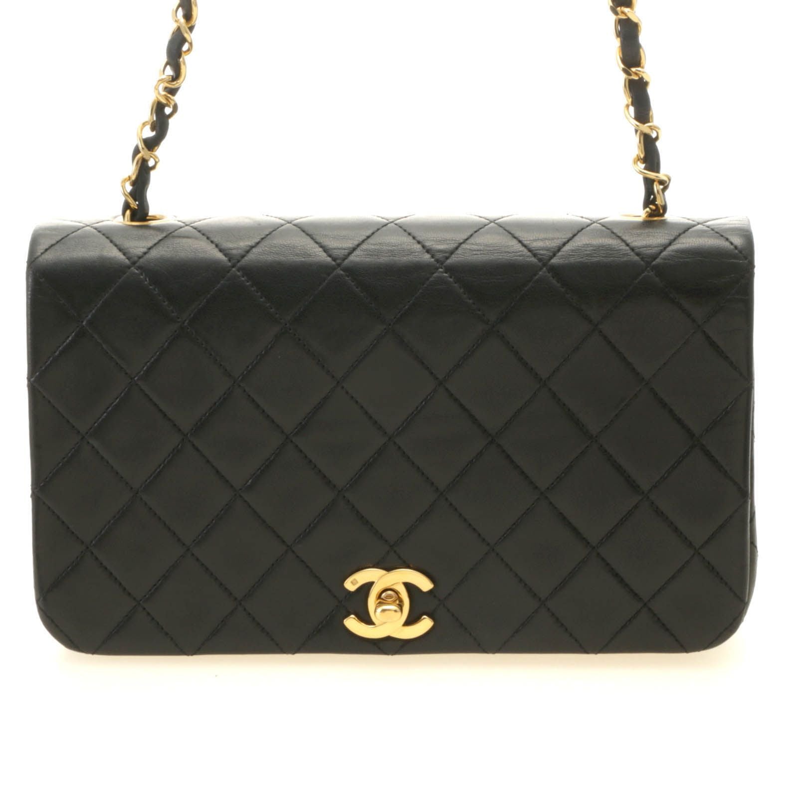 Chanel Quilted 23 Turnlock Full Flap Chain Shoulder Bag Black Lambskin