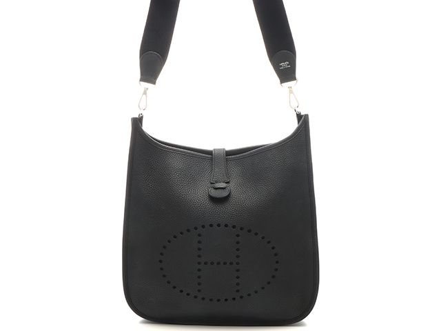 Hermes Evelyne III GM Black Shoulder Bag Taurillon Clemence Silver