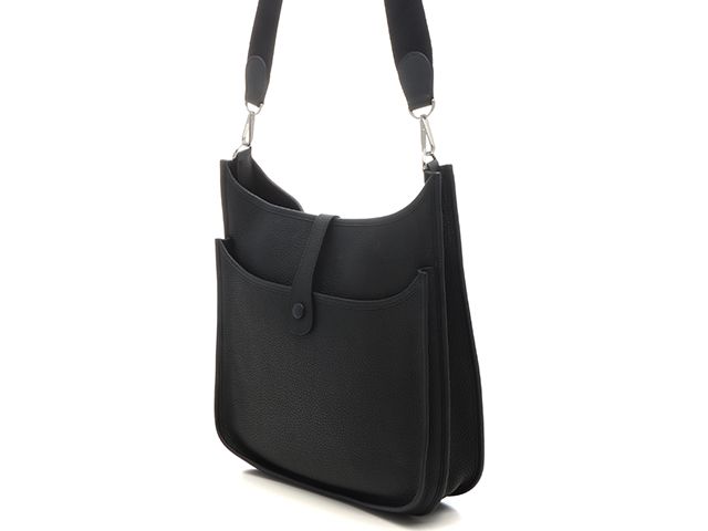 Hermes Evelyne III GM Black Shoulder Bag Taurillon Clemence Silver — view 2