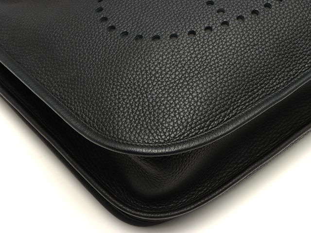 Hermes Evelyne III GM Black Shoulder Bag Taurillon Clemence Silver — view 7