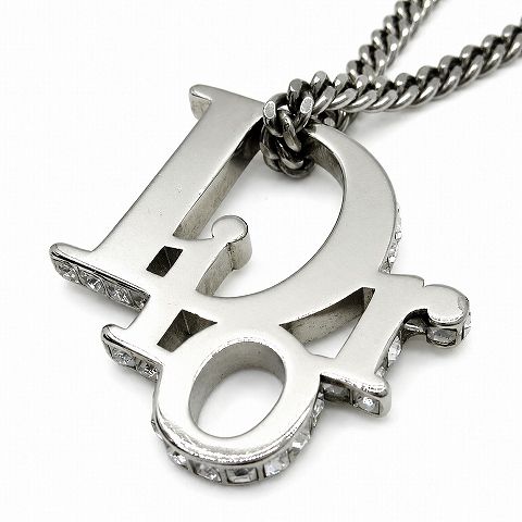Dior Oblique Pendant Logo Brass & Crystal Silver