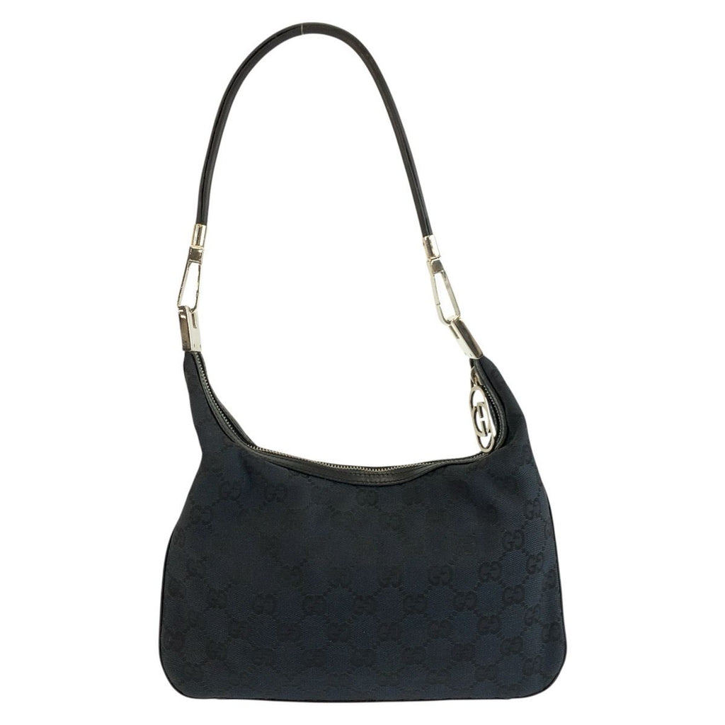 Gucci Black Silver GG Canvas Leather Shoulder Bag — view 2