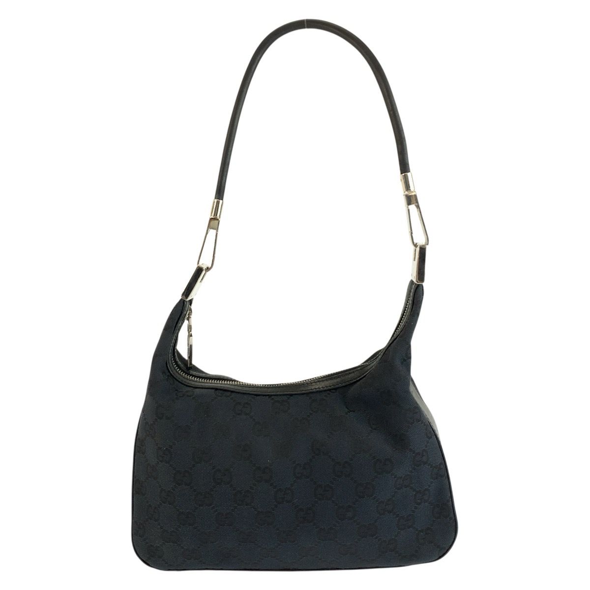 Gucci Black Silver GG Canvas Leather Shoulder Bag