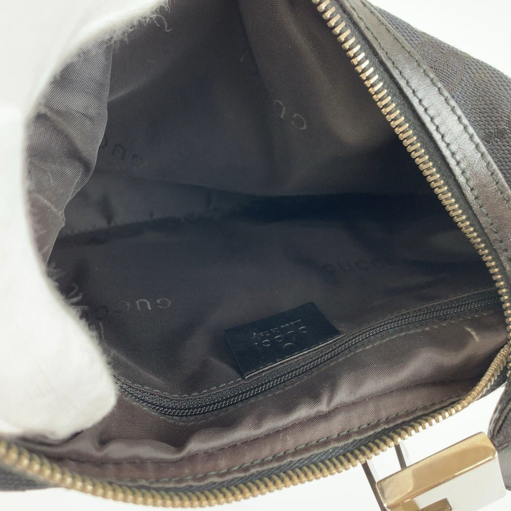 Gucci Black Silver GG Canvas Leather Shoulder Bag — view 8