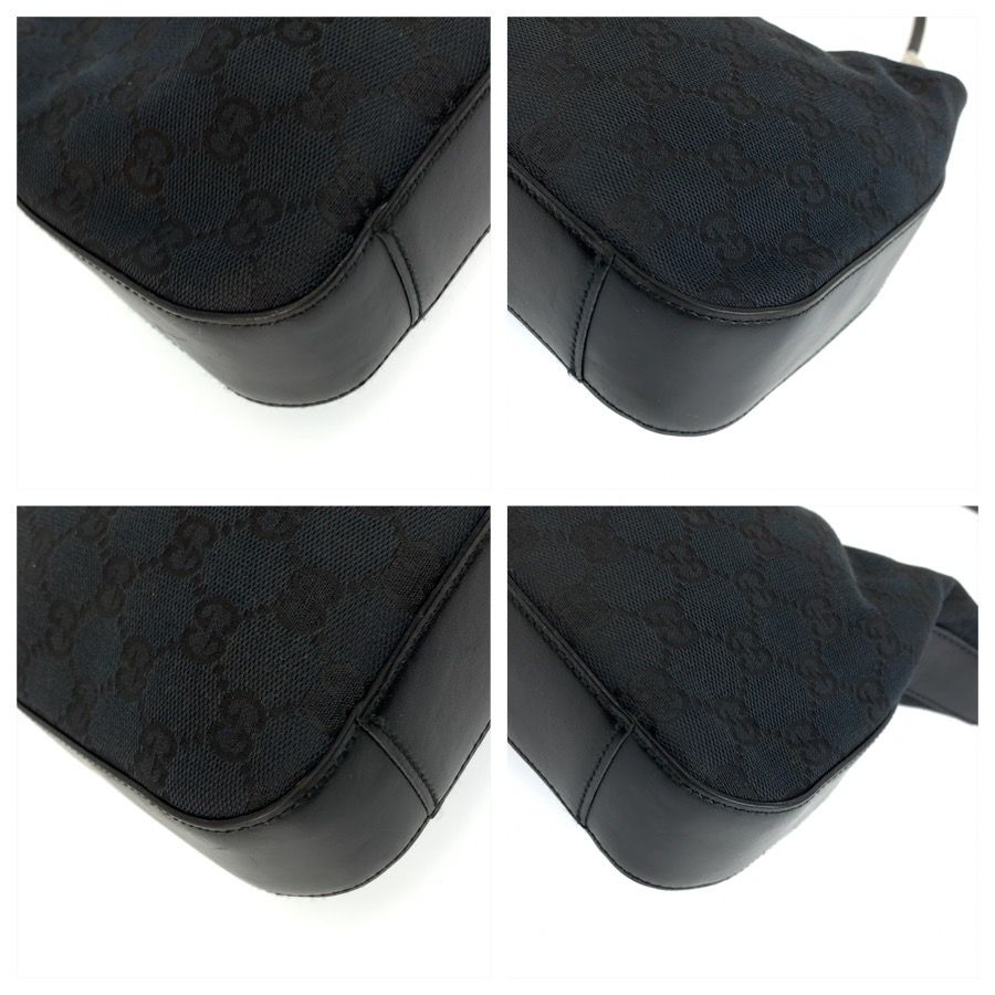 Gucci Black Silver GG Canvas Leather Shoulder Bag — view 4