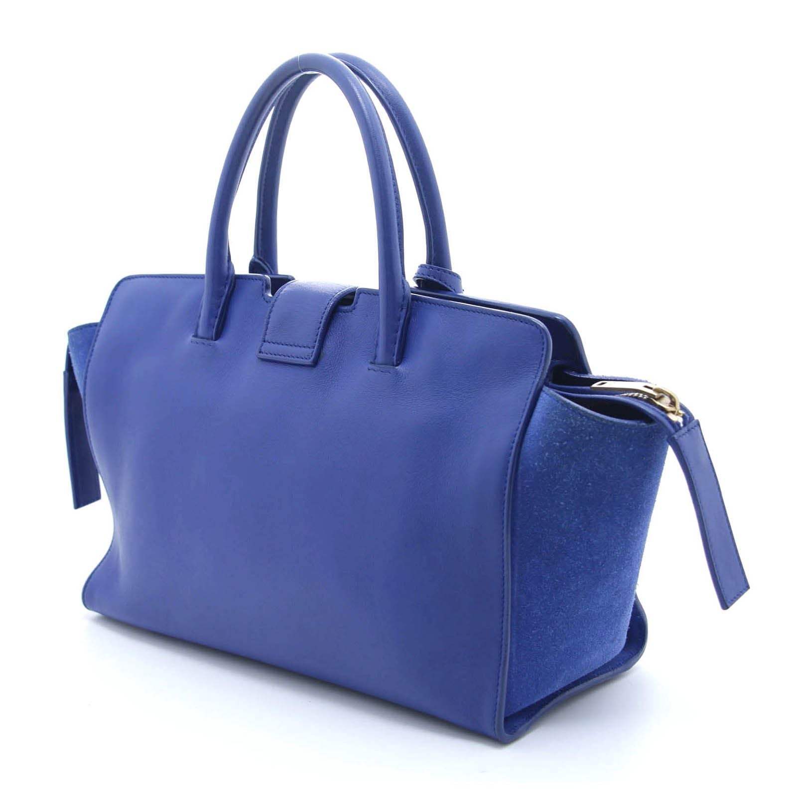 Saint Laurent Baby Downtown Cabas Blue Leather Suede Handbag — view 2