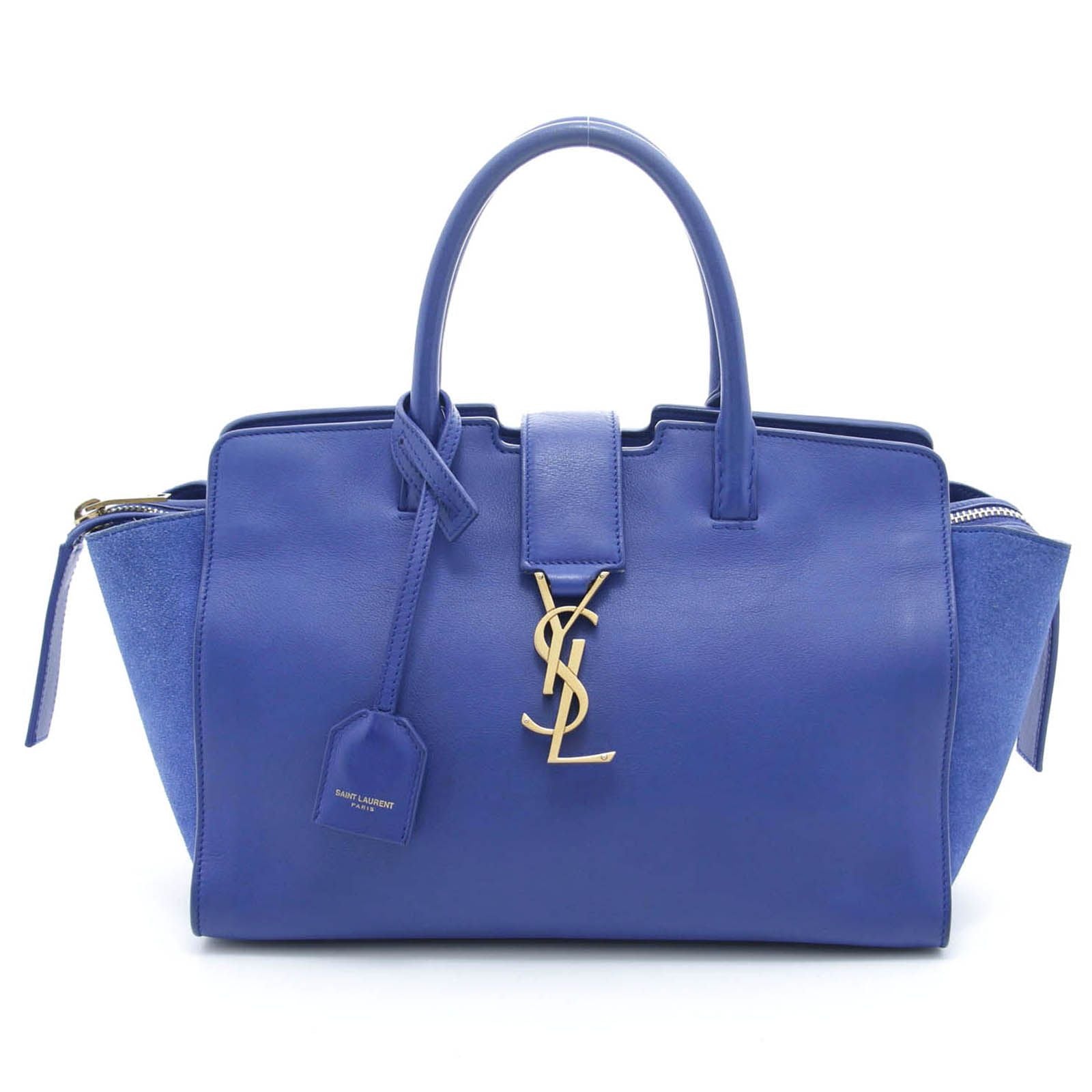 Saint Laurent Baby Downtown Cabas Blue Leather Suede Handbag