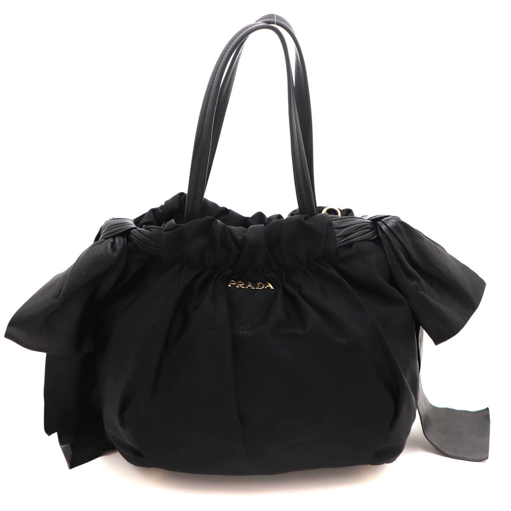 Prada Side Ribbon 2-Way Bag Black Nylon Leather