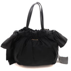 Prada Side Ribbon 2-Way Bag Black Nylon Leather
