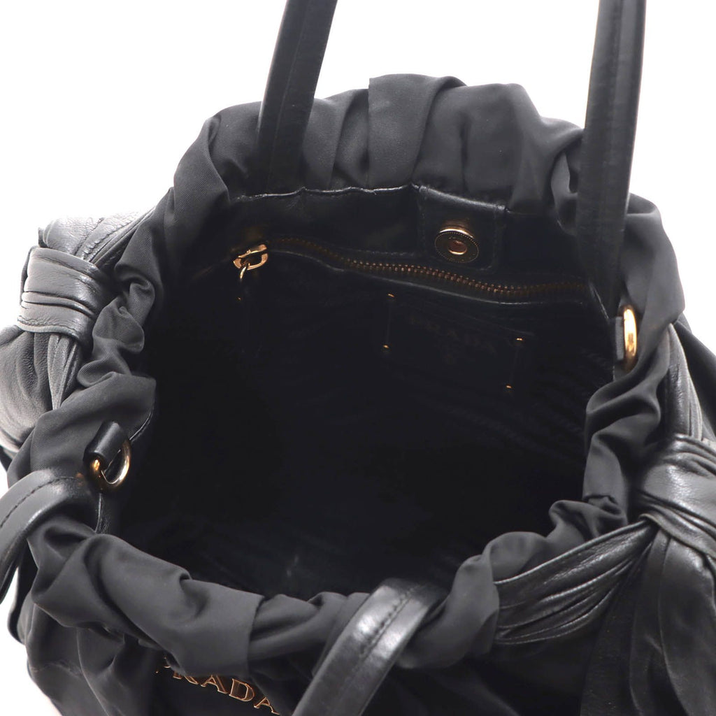Prada Side Ribbon 2-Way Bag Black Nylon Leather — view 6