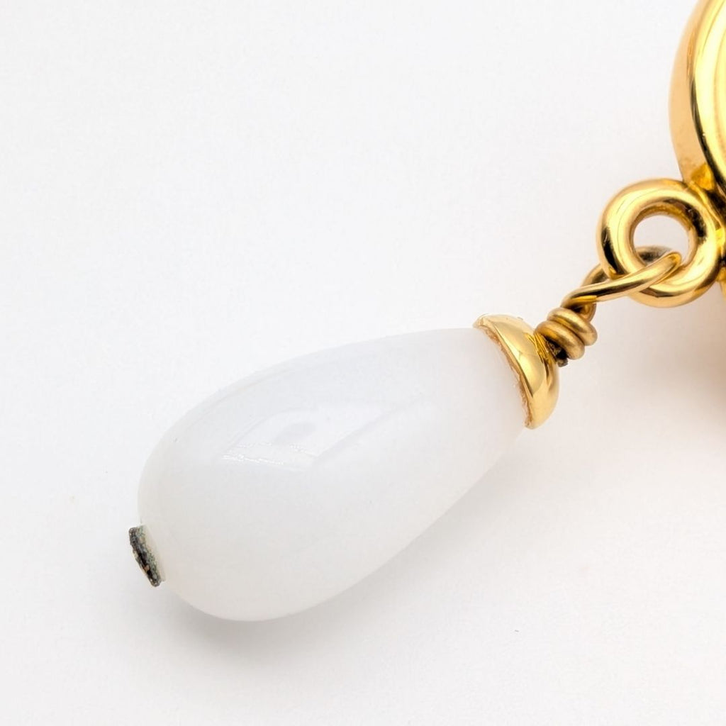 Chanel Earrings CC Logo Turnlock Gold Faux Pearl Drop Swing Vintage — view 3