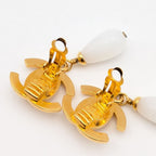 Chanel Earrings CC Logo Turnlock Gold Faux Pearl Drop Swing Vintage — view 8