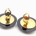 Chanel Earrings CC Logo Quilted Gold Black Round First Era Vintage — view 5