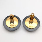 Chanel Earrings CC Logo Quilted Gold Black Round First Era Vintage — view 4
