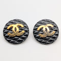 Chanel Earrings CC Logo Quilted Gold Black Round First Era Vintage