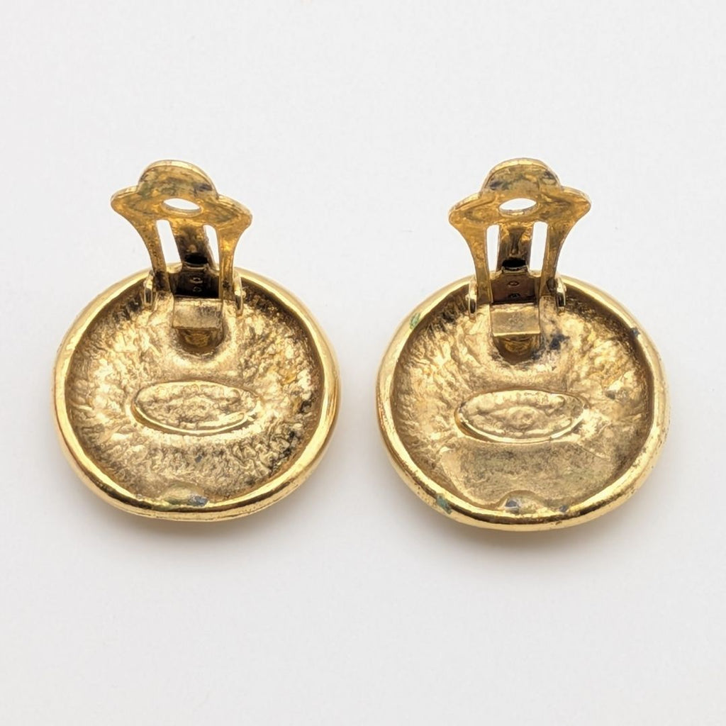 Chanel Earrings CC Logo Round Circle Gold Radiant Pattern First Era Vintage — view 5