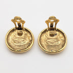 Chanel Earrings CC Logo Round Circle Gold Radiant Pattern First Era Vintage — view 5