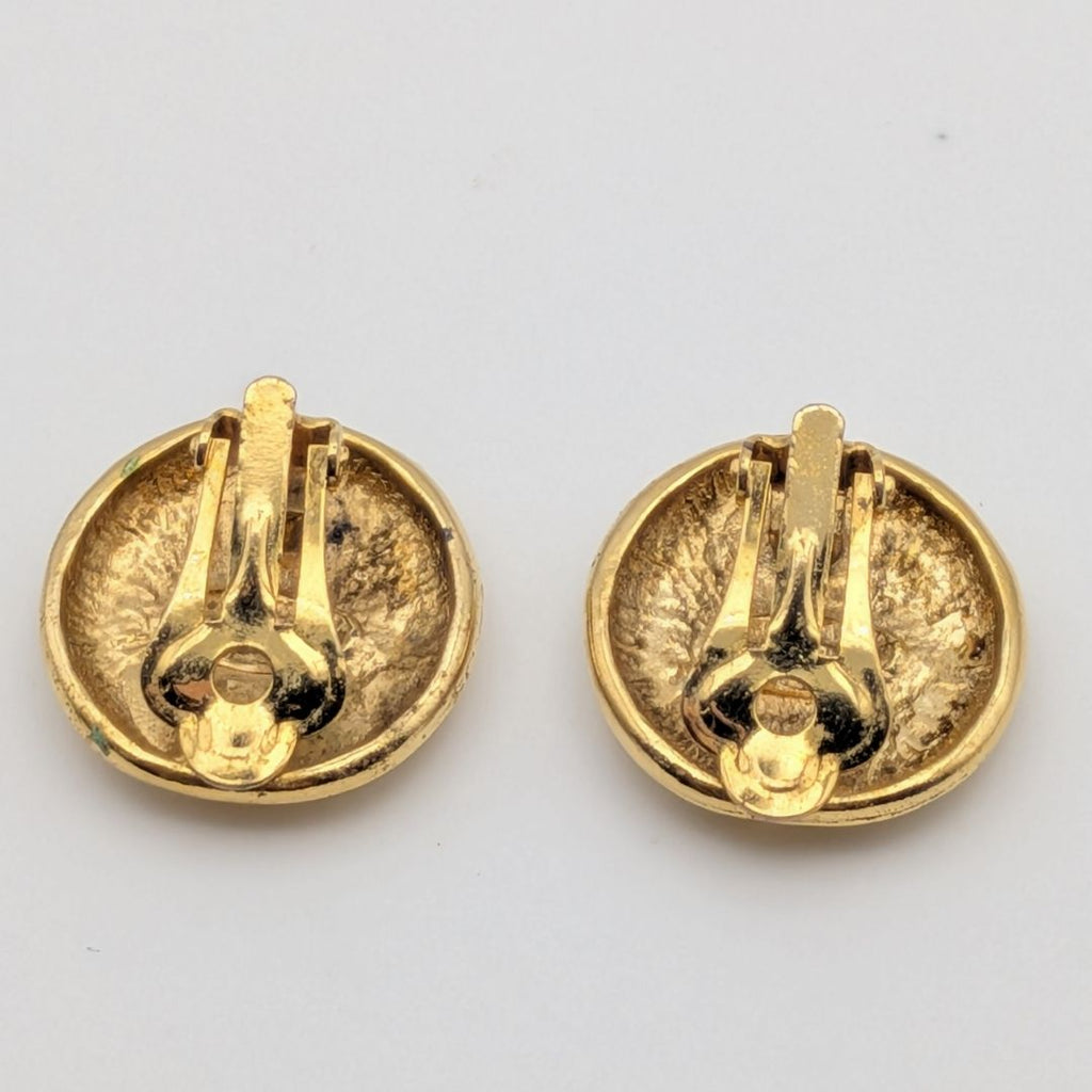 Chanel Earrings CC Logo Round Circle Gold Radiant Pattern First Era Vintage — view 4
