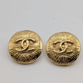 Chanel Earrings CC Logo Round Circle Gold Radiant Pattern First Era Vintage