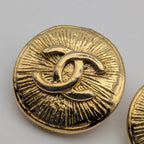 Chanel Earrings CC Logo Round Circle Gold Radiant Pattern First Era Vintage — view 3