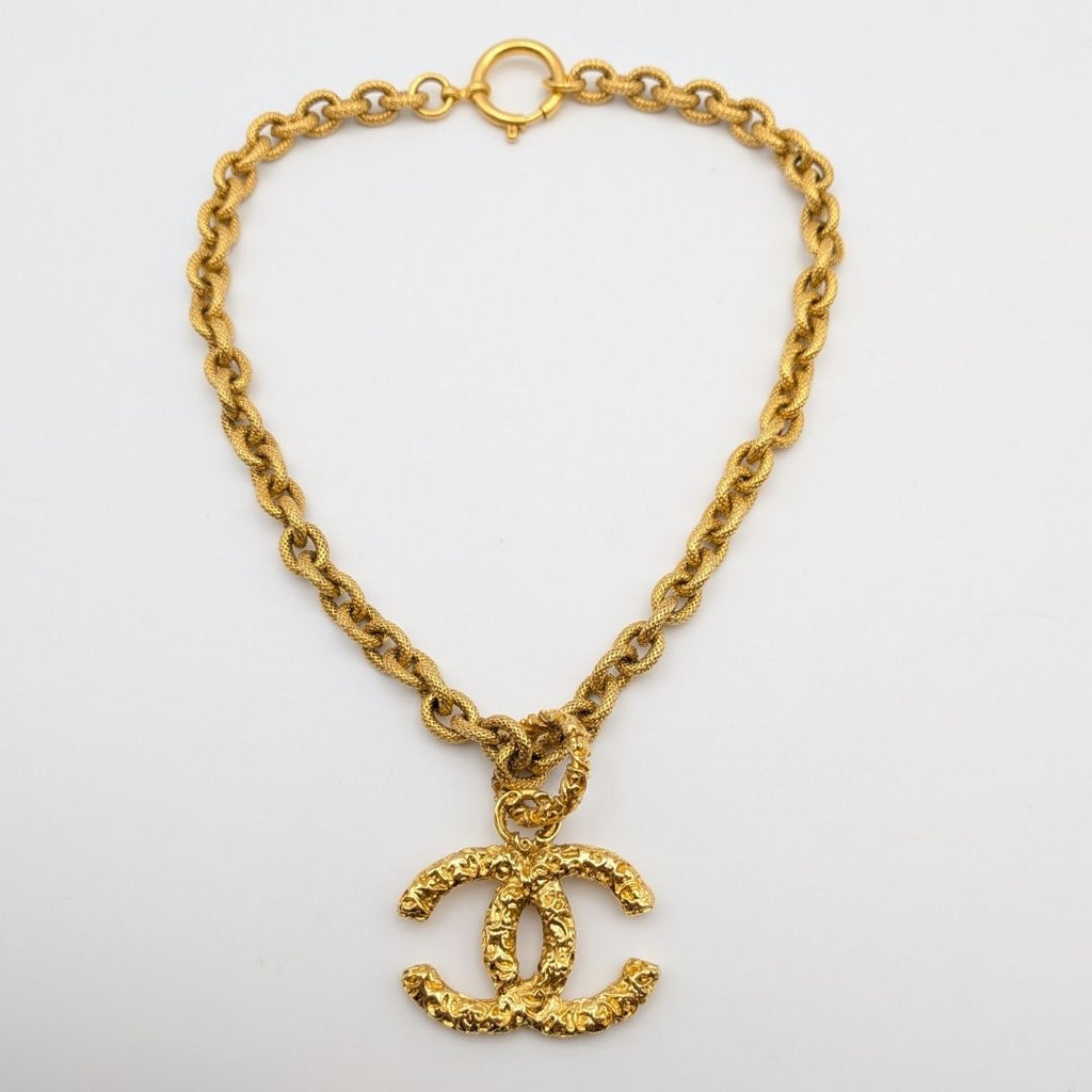 Chanel Pendant CC Logo Lava Gold Chain Vintage