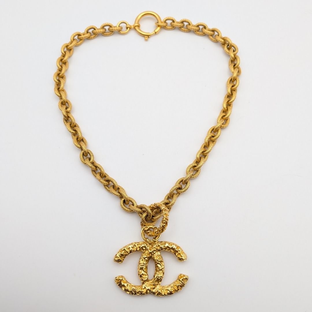Chanel Pendant CC Logo Lava Gold Chain Vintage
