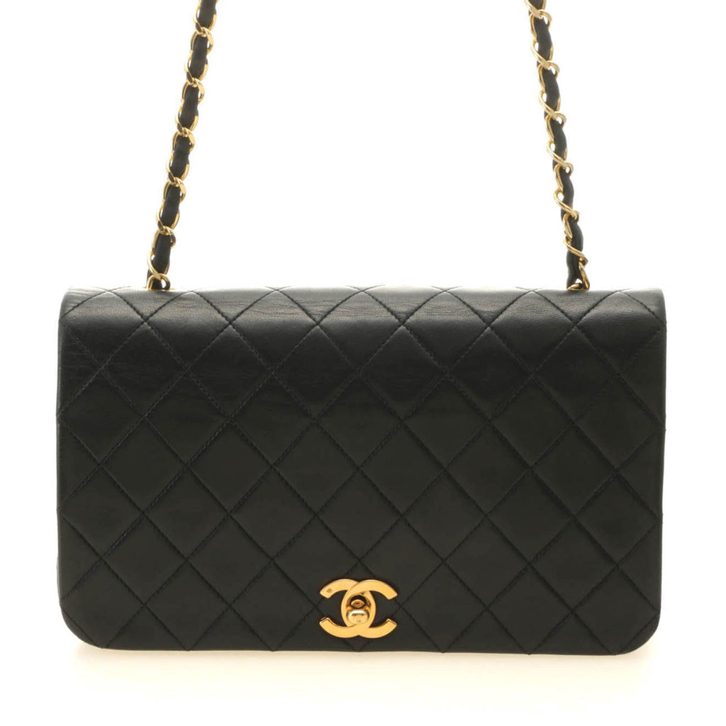 Chanel Quilted 23 Turnlock Full Flap Chain Shoulder Bag Black Gold Lambskin