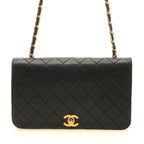 Chanel Quilted 23 Turnlock Full Flap Chain Shoulder Bag Black Gold Lambskin