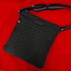 Gucci GG Logo Pattern Leather Shoulder Bag Cross Black