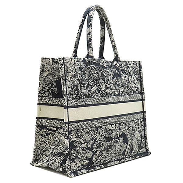 Dior Tote Bag Book Large Cotton Navy Toile de Jouy Reverse Embroidery — view 2